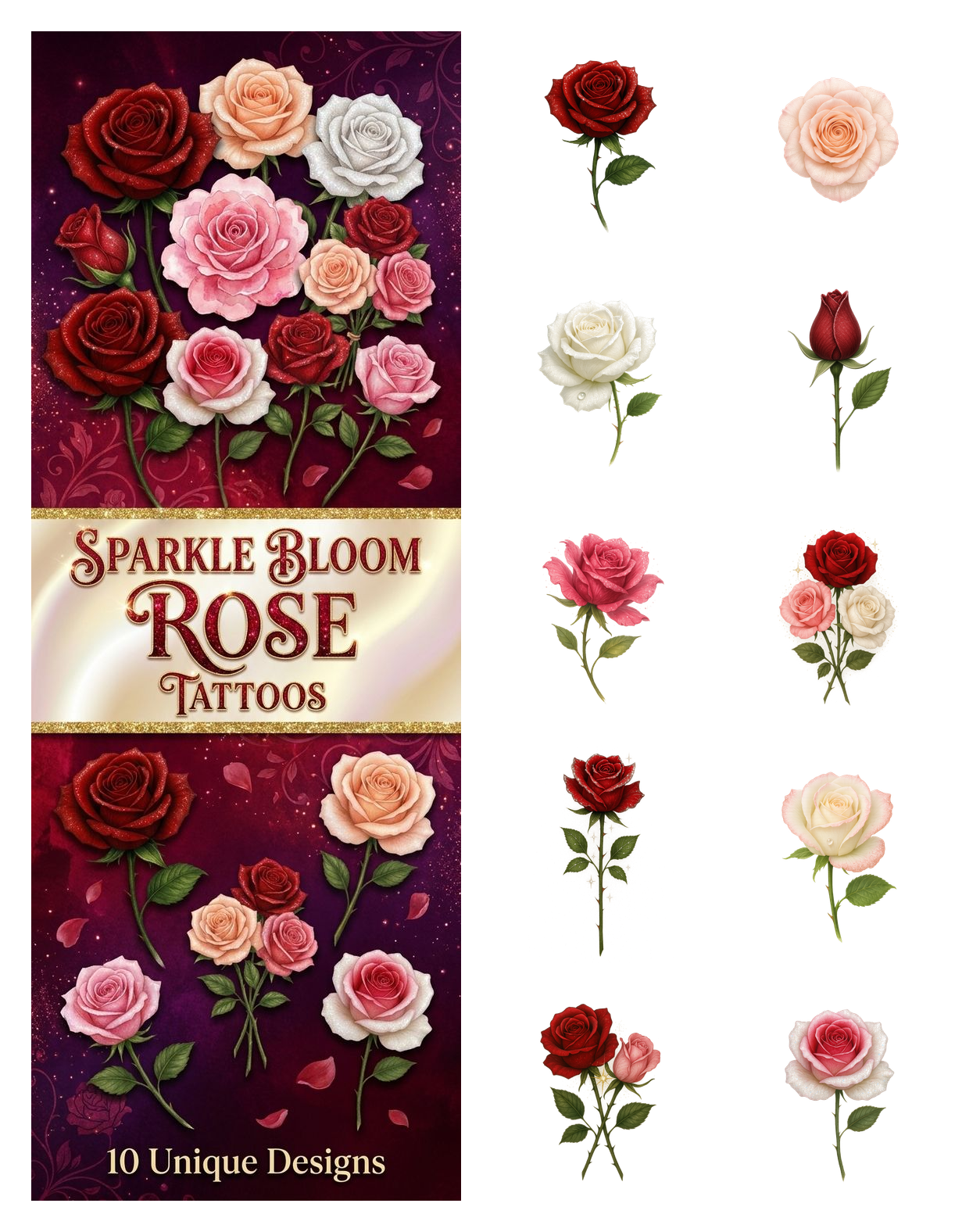 Sparkle Bloom Rose Tattoos