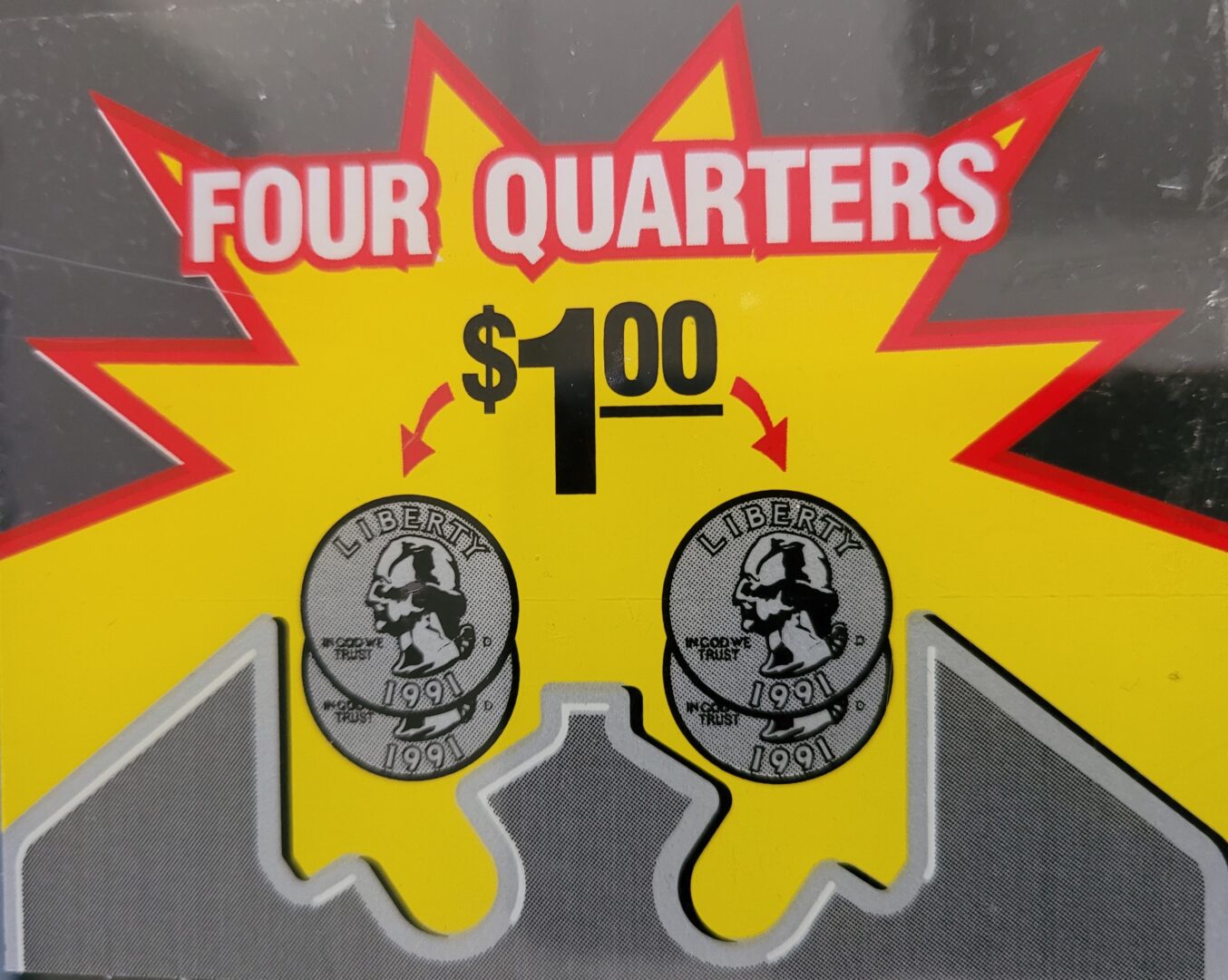 $1.00 Gumball Machine Decal / Sticker (4 Quarters)