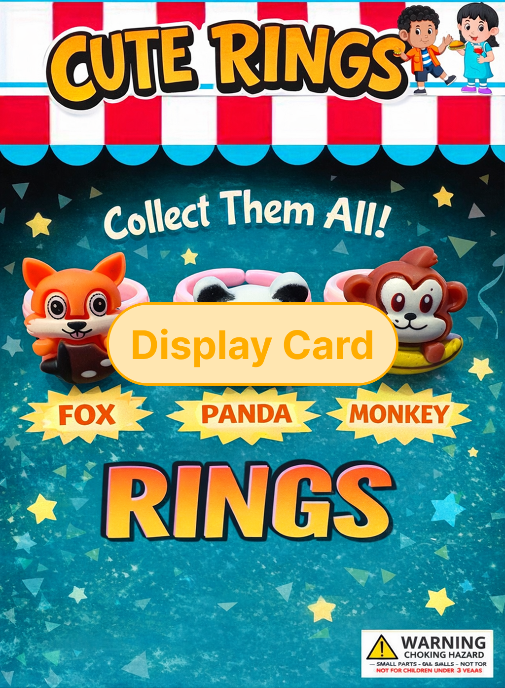 Display Card - 1" Glitter Animal Food Rings