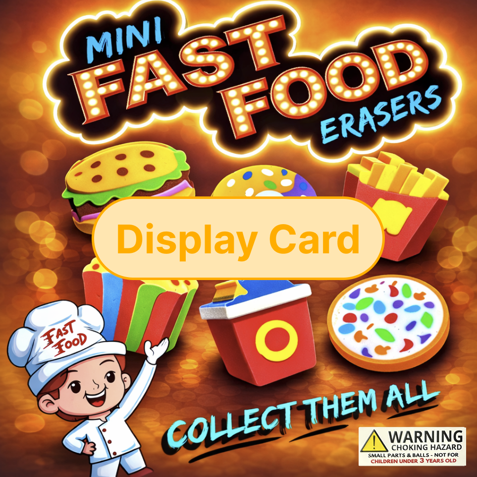 Display Card - 1" Mini Fast Food Erasers