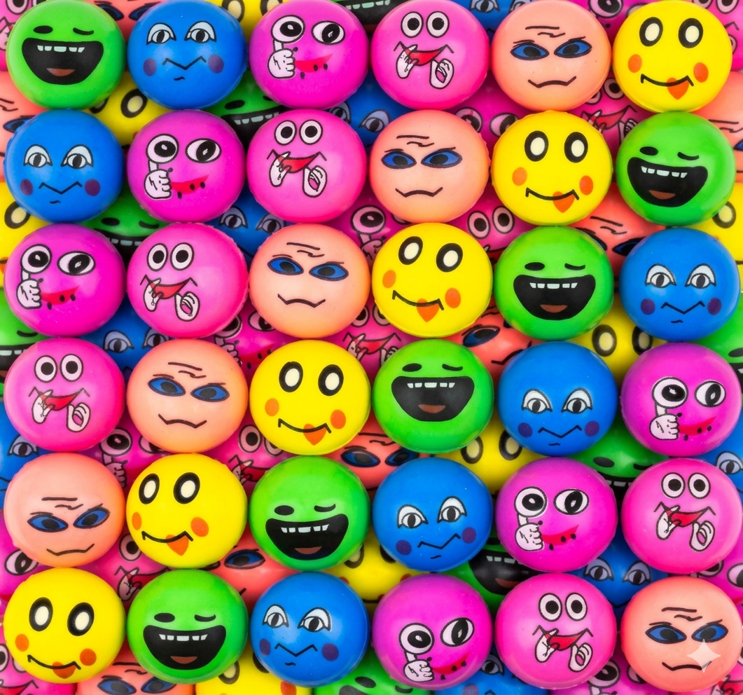45mm (1.77") Neon Multi-Color Emoji Faced Bouncy Balls