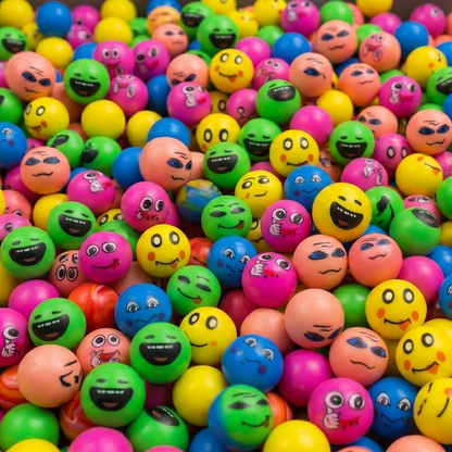 45mm (1.77") Neon Multi-Color Emoji Faced Bouncy Balls