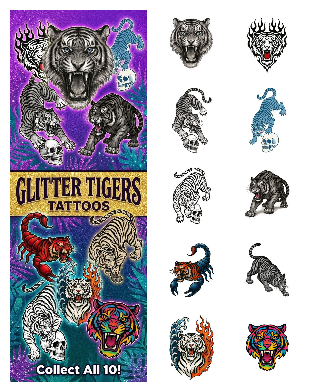 Glitter Tigers Tattoos
