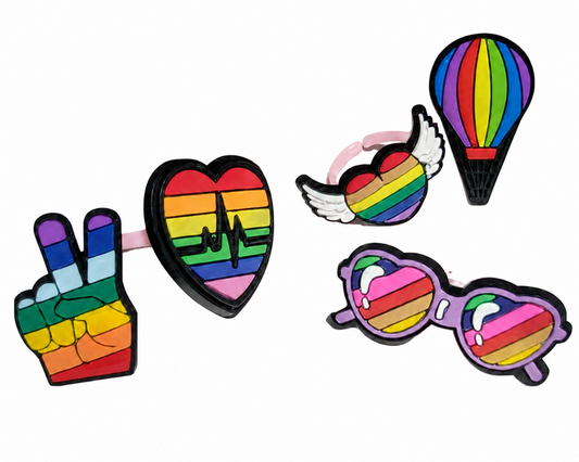 1" Colorful Rubber Rainbow Signet Rings