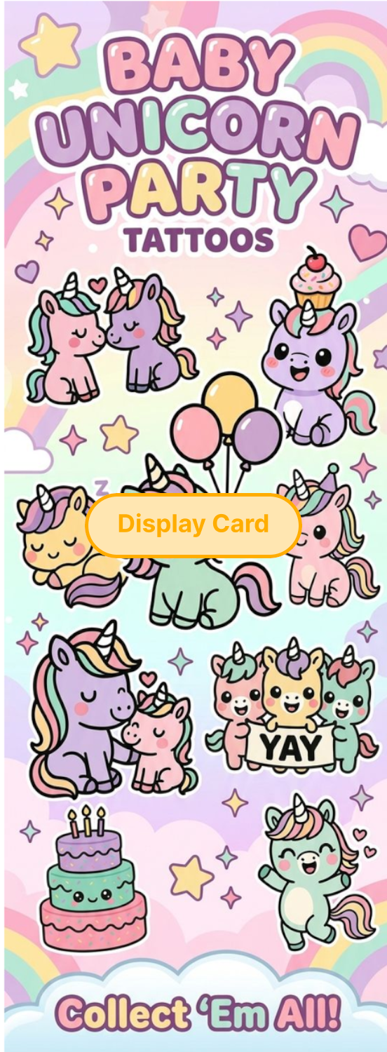 Display Card - Baby Unicorn Party Tattoos