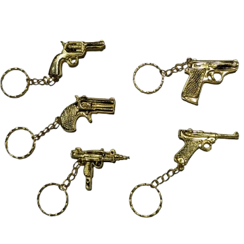 2" Mini Golden Metal Gun Pendant With Keychain