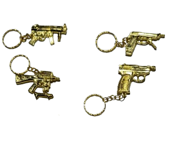 2" Mini Golden Metal Gun Pendant With Keychain