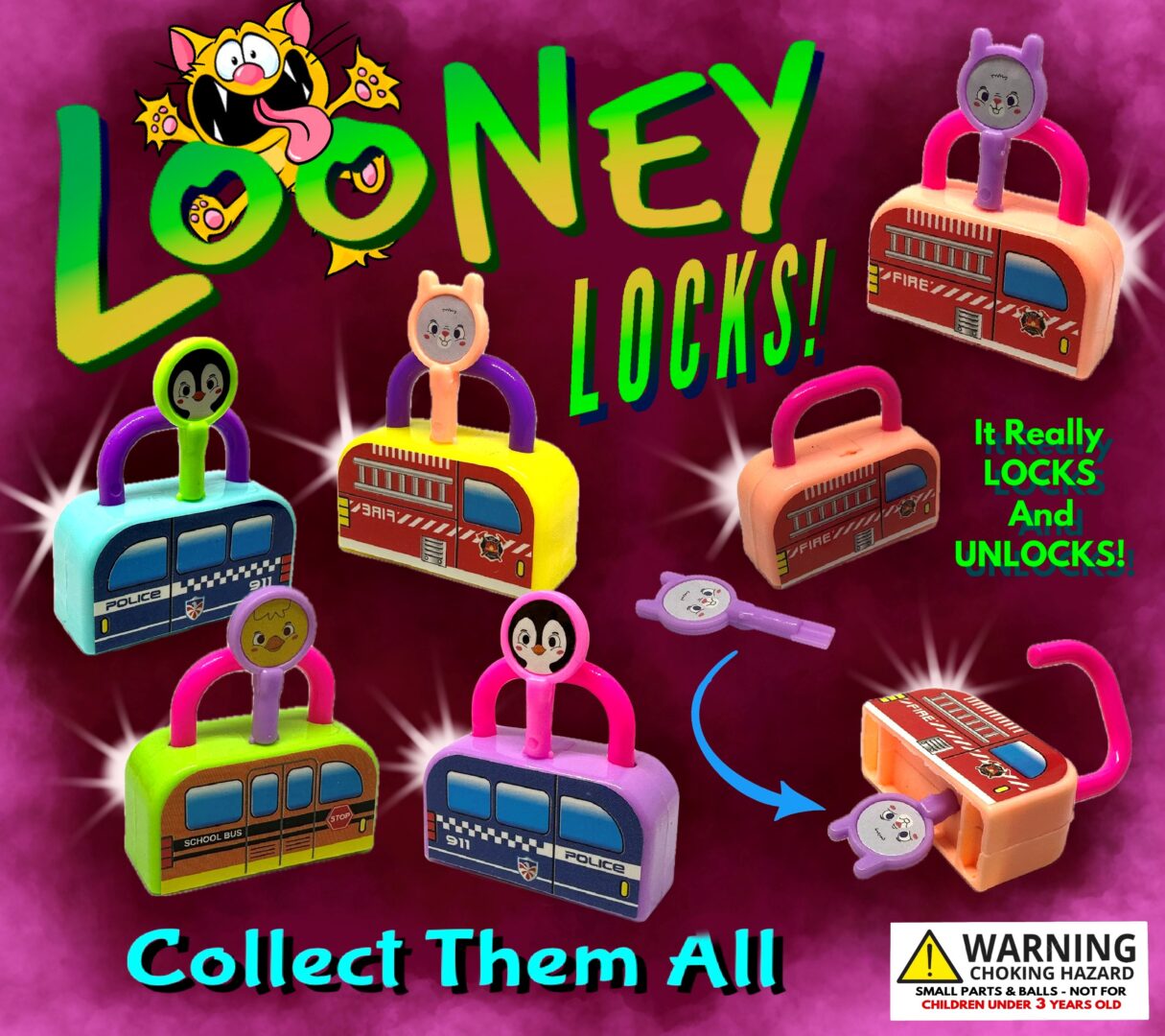 2" Looney Locks In Toy Capsules
