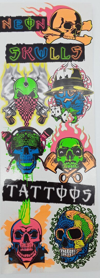 Neon Skull Temporary Tattoos