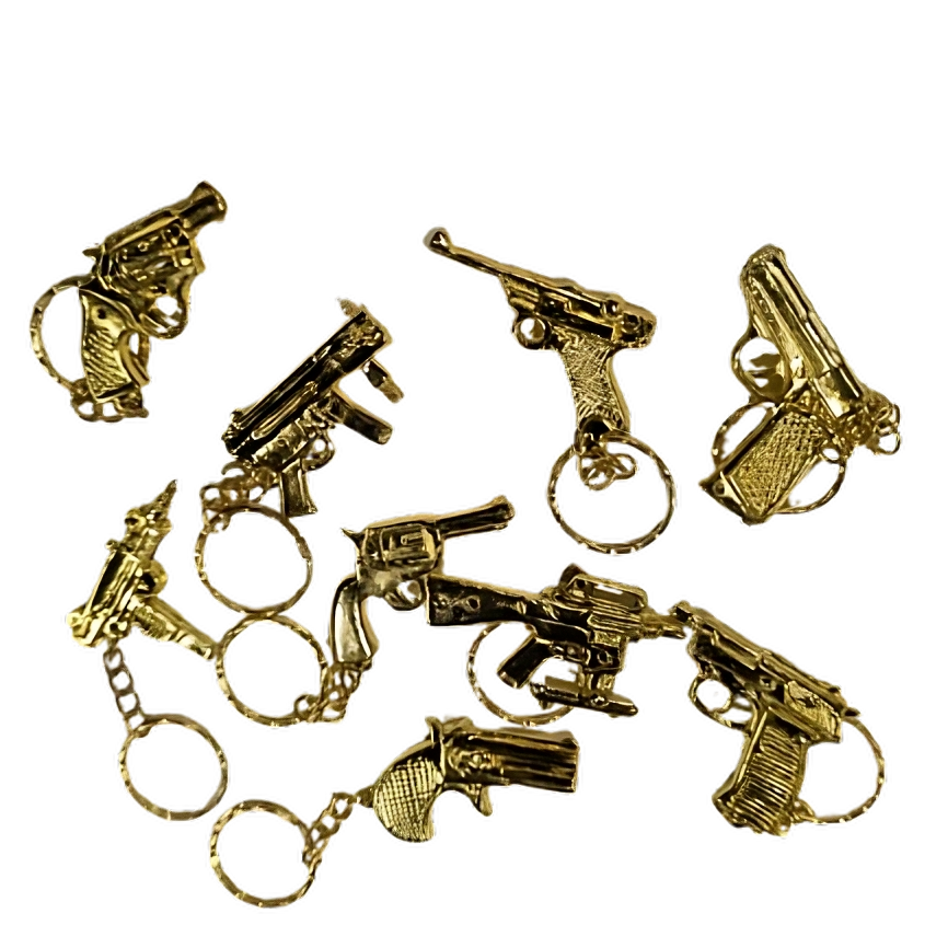 2" Mini Golden Metal Gun Pendant With Keychain