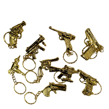 2" Mini Golden Metal Gun Pendant With Keychain